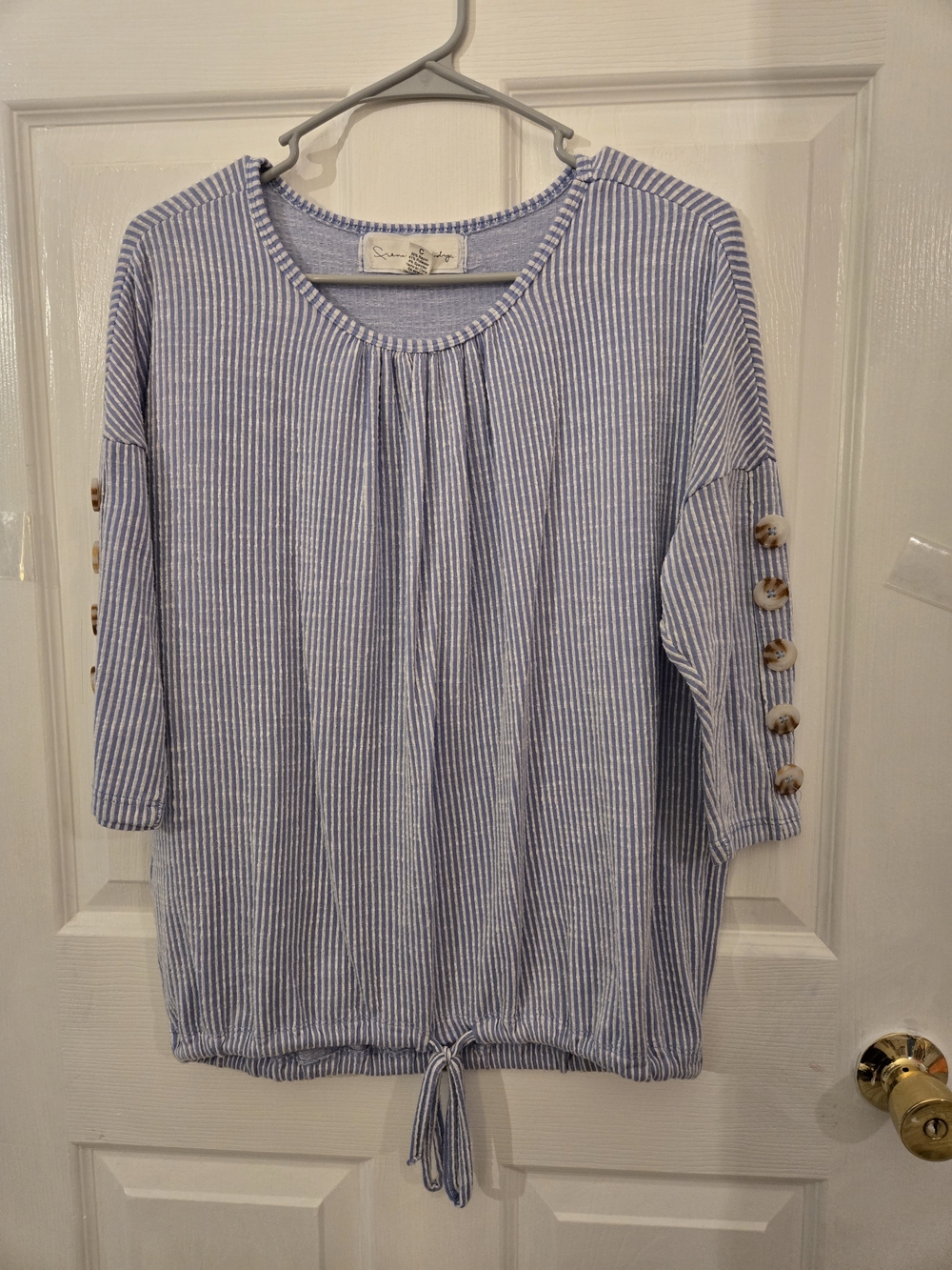 French Laundry Blue & White Striped Button-Sleeve Drawstring Tunic